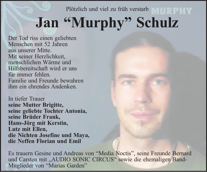 Traueranzeige Jan „Murphy“ Schulz