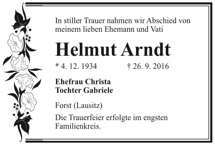 Traueranzeige Helmut Arndt