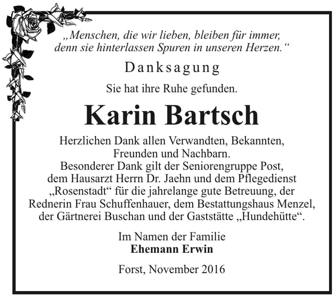 Danksagung Karin Bartsch