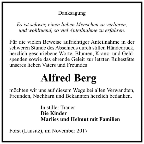 Danksagung Alfred Berg