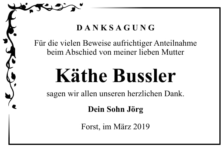Traueranzeige Käthe Bussler