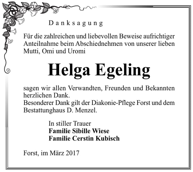 Danksagung Helga Egeling