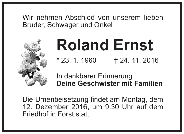 Traueranzeige Roland Ernst