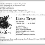Traueranzeige Liane Ernst, geb. Hirmer