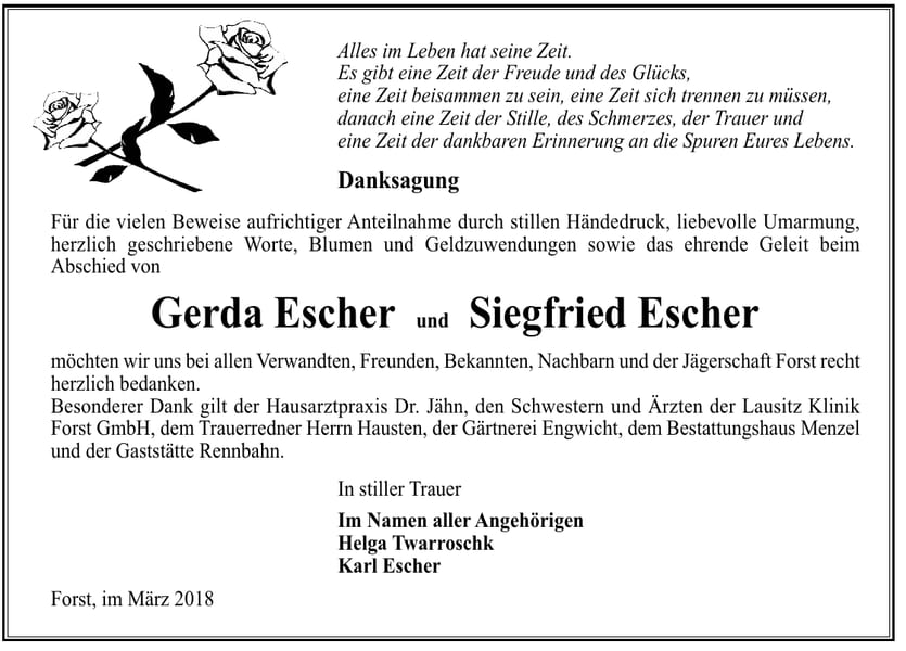 Danksagung Gerda Escher