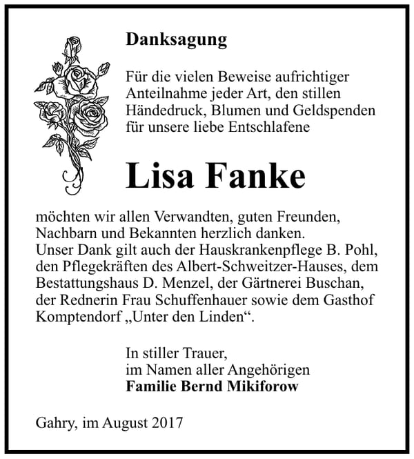 Danksagung Lisa Fanke