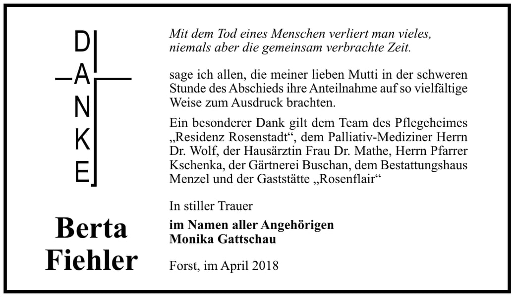 Danksagung Berta Fiehler