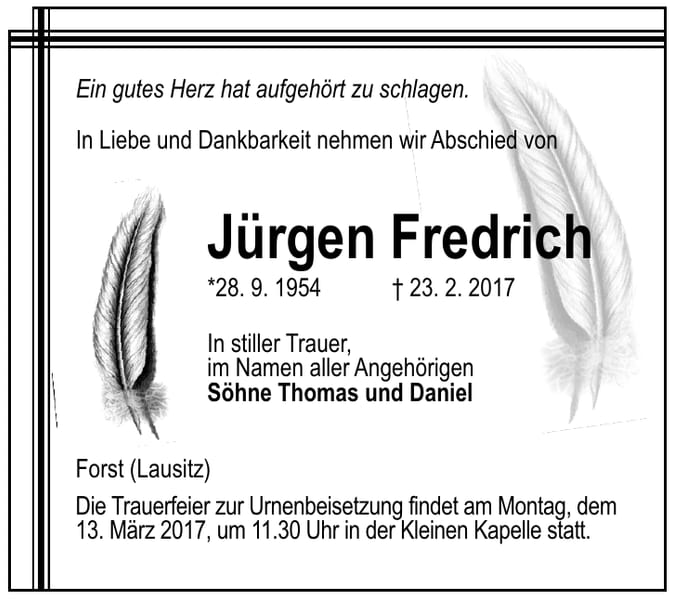Traueranzeige Jürgen Fredrich