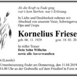 Traueranzeige Kornelius Friesen