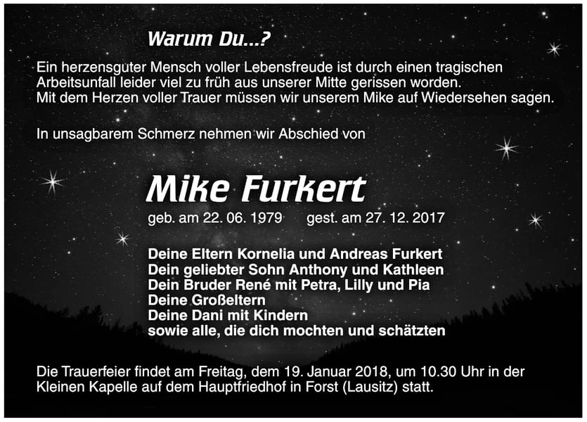 Traueranzeige Mike Furkert