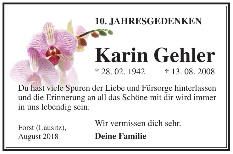 Jahresgedenken Karin Gehler