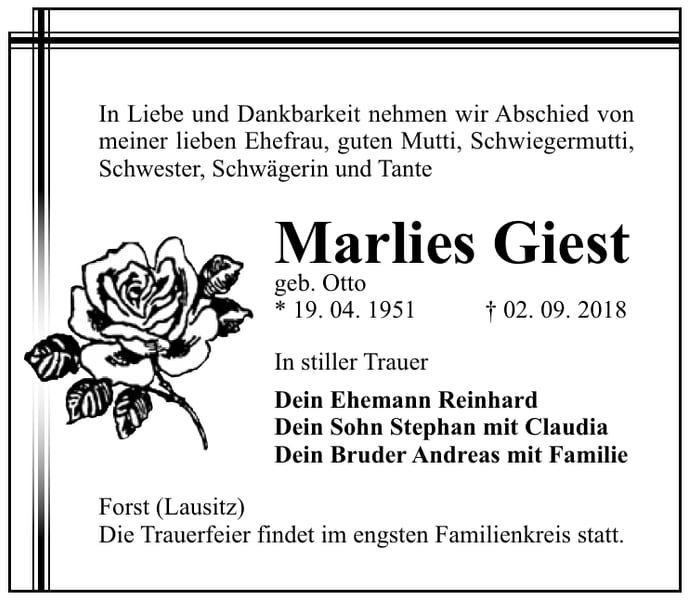 Traueranzeige Marlies Giest, geb. Otto