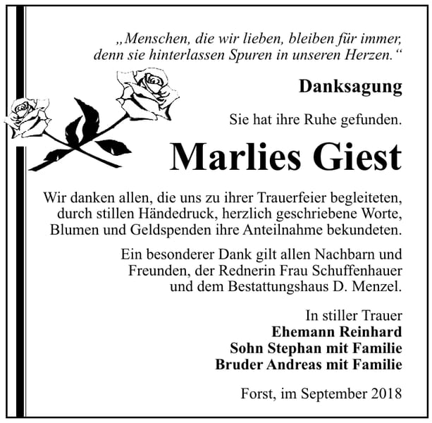 Danksagung Marlies Giest