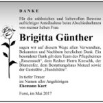 Danksagung Brigitta Günther