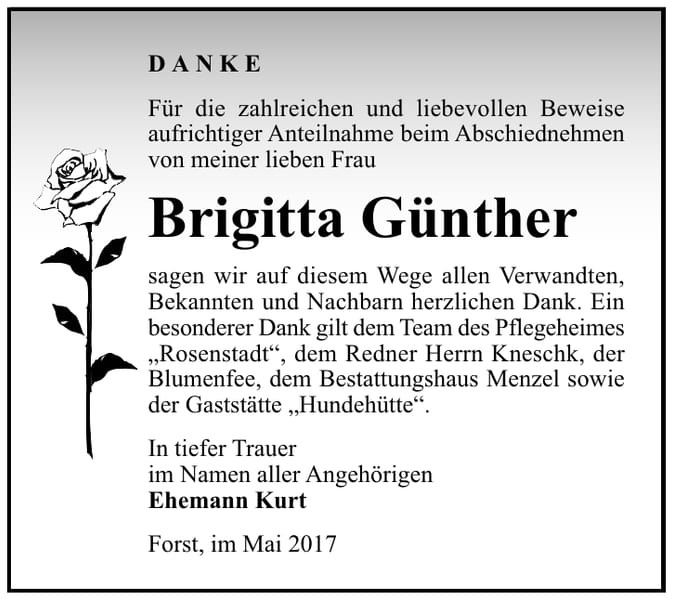 Danksagung Brigitta Günther