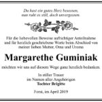 Traueranzeige Margarethe Guminiak