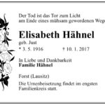 Traueranzeige Elisabeth Hähnel, geb. Just