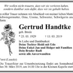 Traueranzeige Gertrud Handtke, geb. Brede