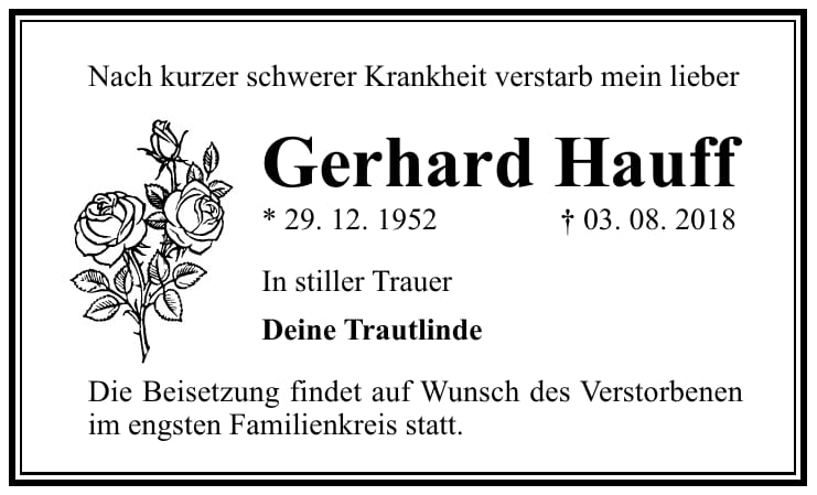 Traueranzeige Gerhard Hauff