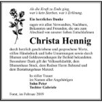 Traueranzeige Christa Hennig