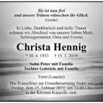 Traueranzeige Christa Hennig