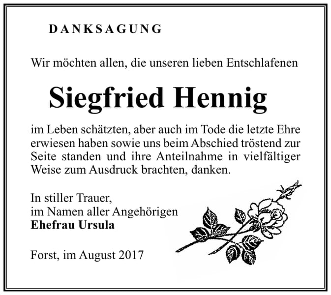 Danksagung Siegfried Hennig