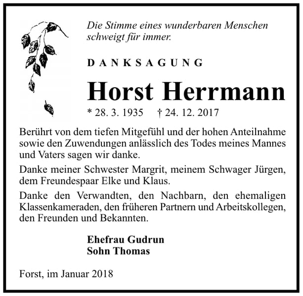 Danksagung Horst Herrmann