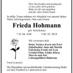 Traueranzeige Frieda Hohmann, geb. Schicketanz