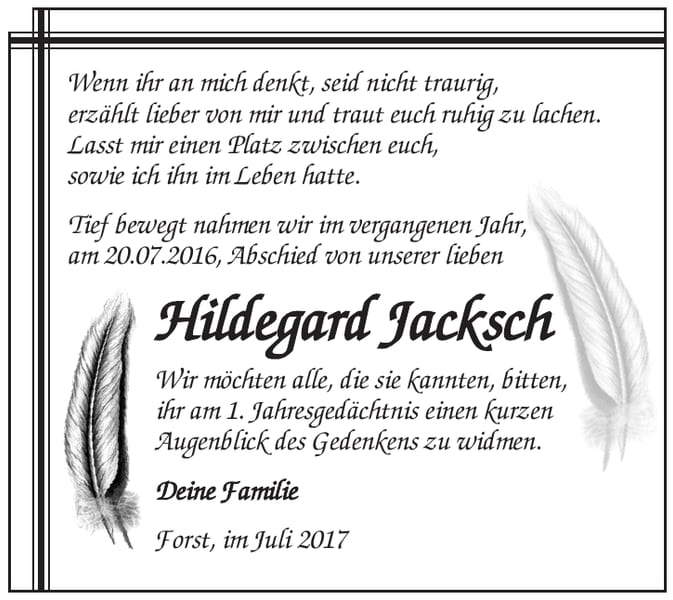 Jahresgedenken Hildegard Jacksch