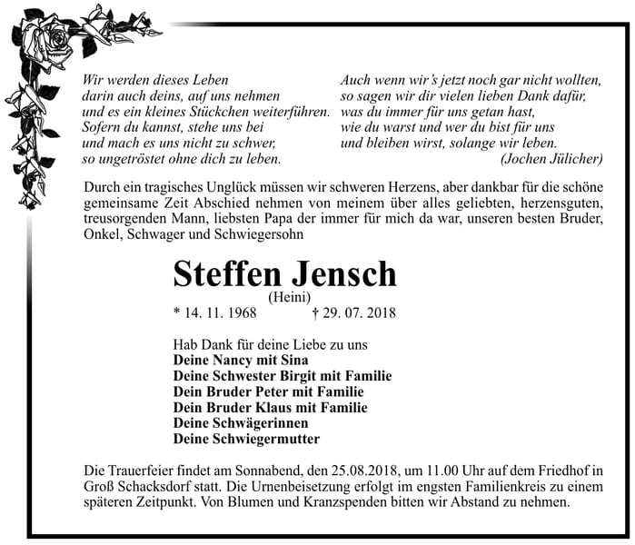 Traueranzeige Steffen Jensch
