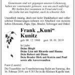 Traueranzeige Frank „Kuni“ Kunitz