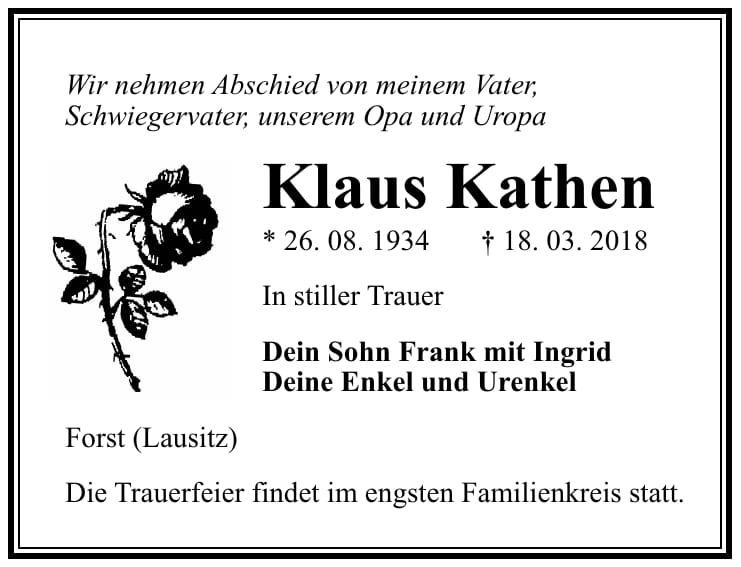 Traueranzeige Klaus Kathen