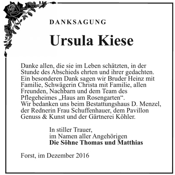 Danksagung Ursula Kiese