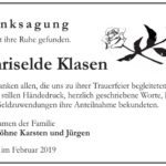 Traueranzeige Chriselde Klasen