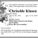 Traueranzeige Chriselde Klasen, geb. Kother