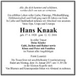 Traueranzeige Hans Knaak