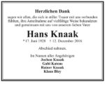 Danksagung Hans Knaak