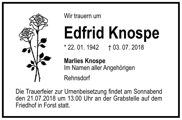 Traueranzeige Edfrid Knospe