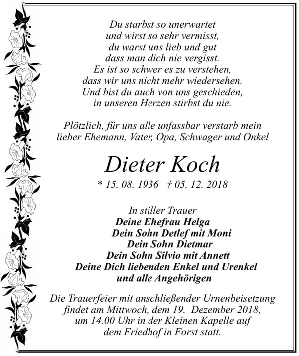 Traueranzeige Dieter Koch