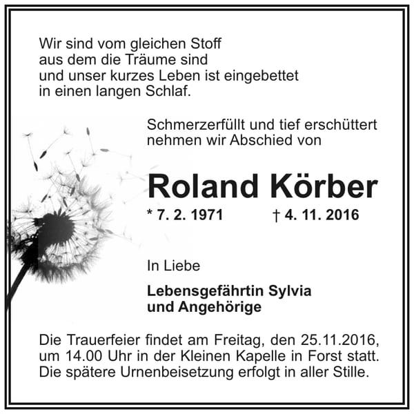 Traueranzeige Roland Körber