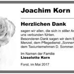Danksagung Joachim Korn