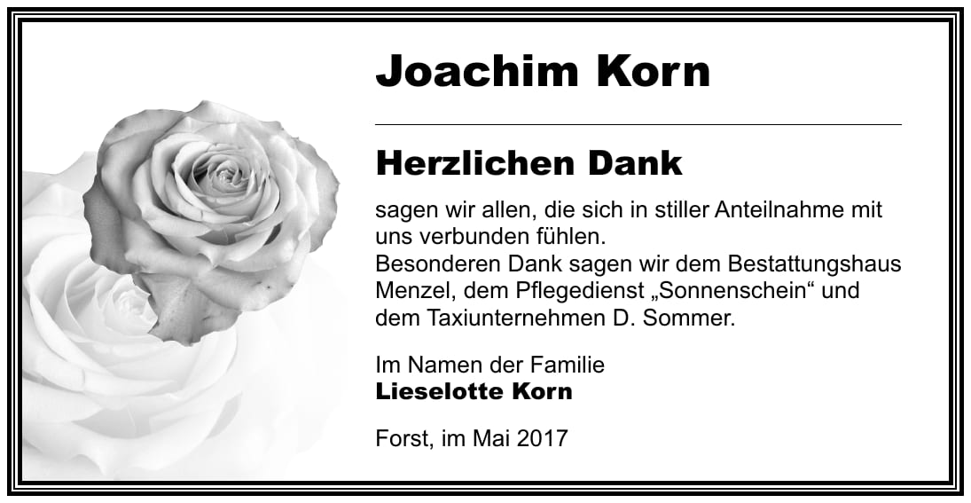 Danksagung Joachim Korn