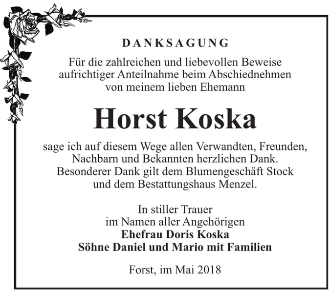 Danksagung Horst Koska