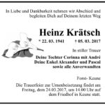 Traueranzeige Heinz Krätsch
