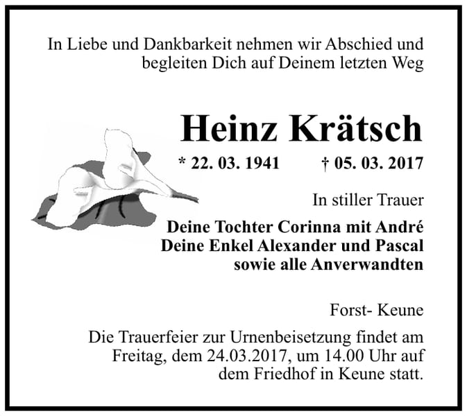 Traueranzeige Heinz Krätsch