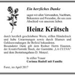 Danksagung Heinz Krätsch