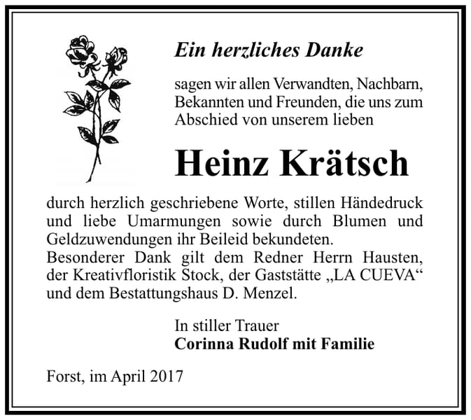 Danksagung Heinz Krätsch
