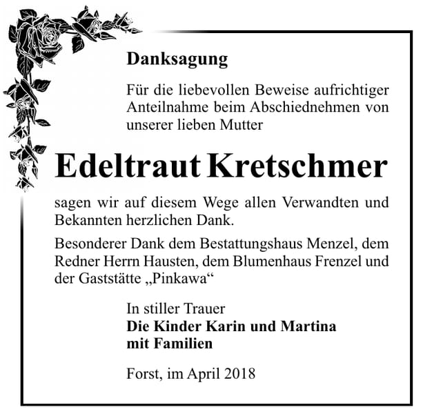 Danksagung Edeltraut Kretschmer