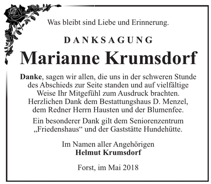 Danksagung Marianne Krumsdorf