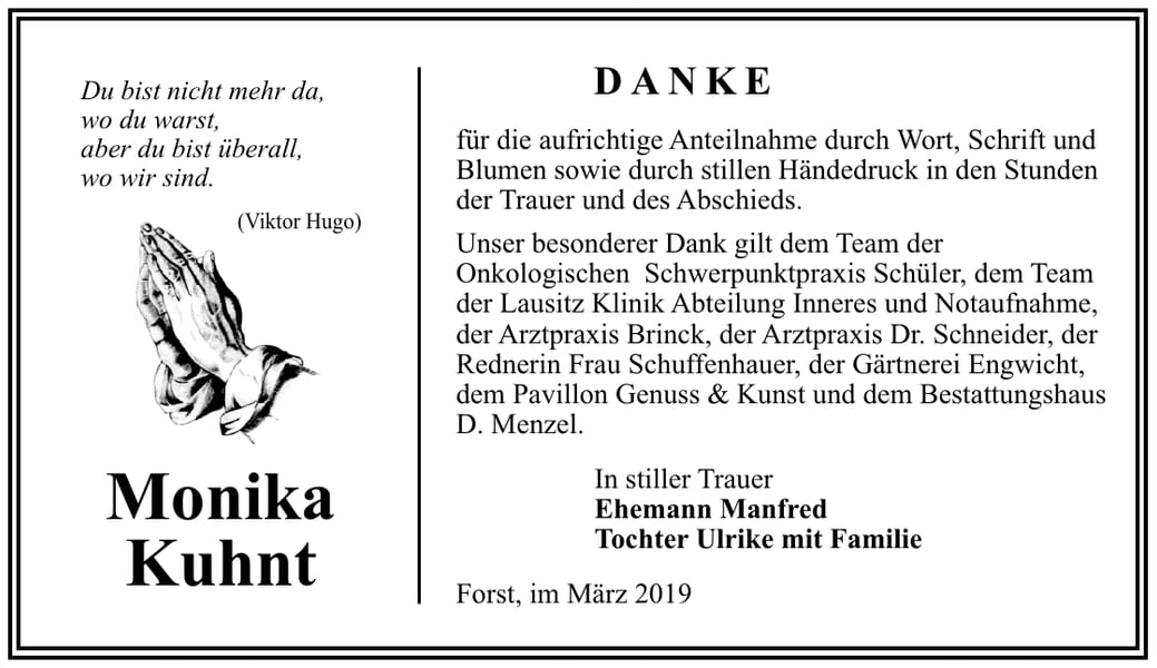 Traueranzeige Monika Kuhnt